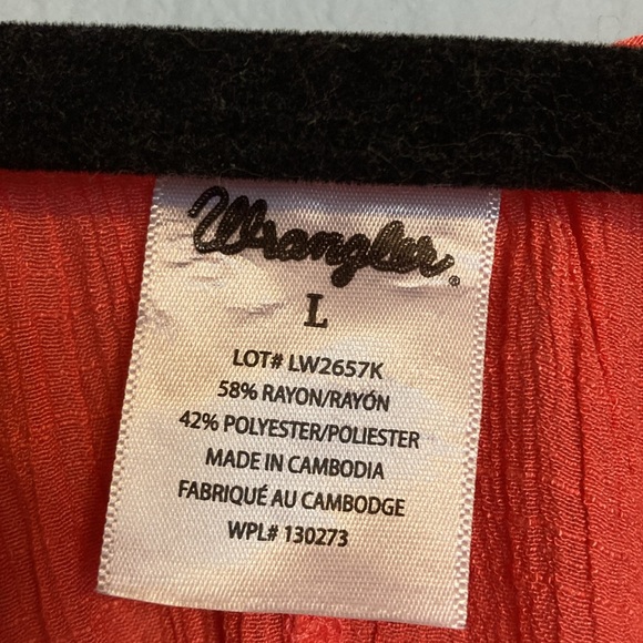 Wrangler Womens Size L Coral Circle Cut Flowy Gauzy Blouse Top Lace Crochet Trim - Picture 5 of 11